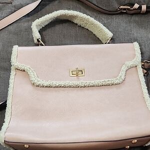 NWOT Womens Pink Shoulder Bag with Shearling Trim